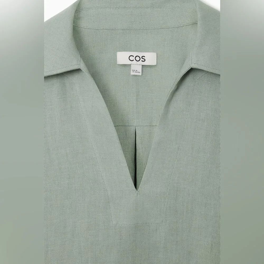 NWT COS OPEN-COLLAR LINEN SHIRT DRESS in mint green - Picture 8 of 13